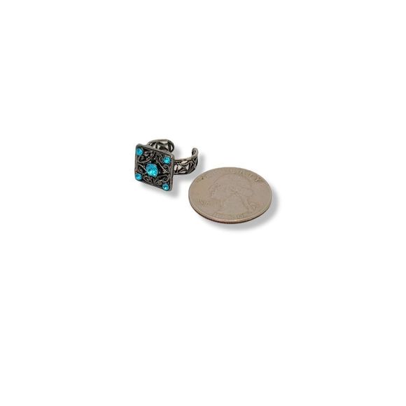 Cyan Blue Round Crystal Gunmetal Toe ring One Size - Picture 5 of 5